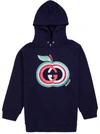 GUCCI BLUE COTTON HOODIE WITH LOGO PRINT,630582XJDN04392