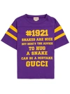 GUCCI PURPLE COTTON T-SHIRT WITH PRINT,661143XJDME5404