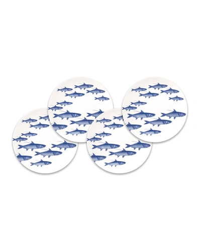 Caskata School Of Fish Blue Canape Plates, Set Of 4