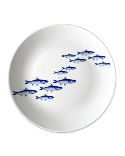 Caskata School Of Fish Blue Coup Dinner Plates, Set Of 4