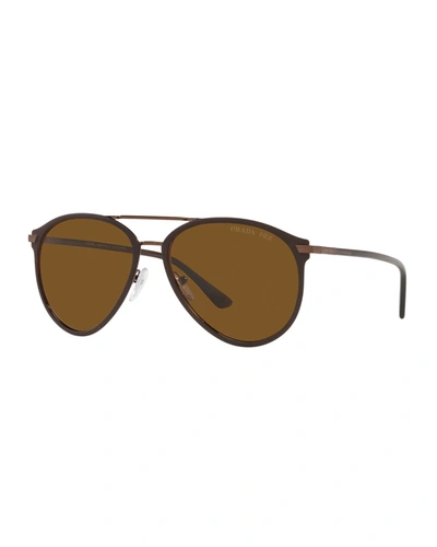 Prada Men's Metal Aviator Sunglasses In Brown