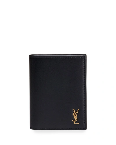 Saint Laurent Ysl Logo Leather Vertical Wallet In Nero