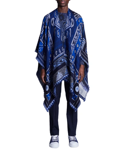 Etro Men's Printed Wool Poncho In Navy