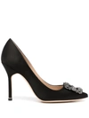 Manolo Blahnik 105mm Hangisi Swarovski Silk Satin Pumps In Black