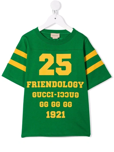 Gucci Kids' 1921 Friendology棉质t恤 In Green