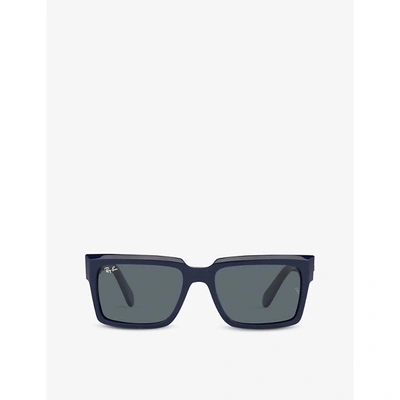 Ray Ban Rb2191 Inverness Rectangle-frame Acetate Sunglasses In Blue,blue