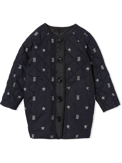 Burberry Kids Star And Monogram Diamond Quilted Jacket (3-14 Years) In Blue