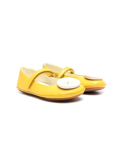 Camper Girl's Button Leather Mary Jane Flats, Baby/toddler/kids In Yellow