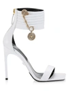 VERSACE SAFETY PIN ANKLE-CUFF LEATHER SANDALS,400012427830
