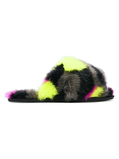 Sorel Go Mail Run Multicolored Faux Fur Slipper In Quarry Black