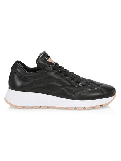 Prada Logo Leather Sneakers In Nero Orchidea