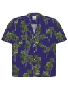 RHUDE SHORT SLEEVE PALM TREE PRINT SHIRT BLUE AND GREEN