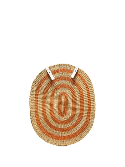 Inès Bressand Neutral Striped Oval Straw Backpack In Neutrals