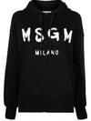 Msgm Logo-print Drawstring Hoodie In Schwarz