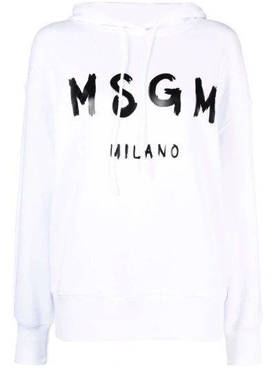 Msgm Logo-print Cotton Hoodie In Weiss