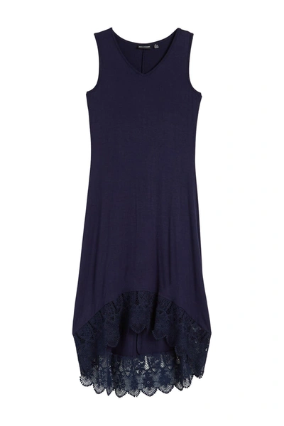 Nina Leonard Sleeveless V-neck High/low Dress In Navy