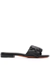 Santoni Allonge Ruched Leather Slide Sandals In Black