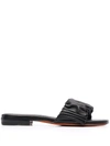 Santoni Allonge Ruched Leather Slide Sandals In Schwarz