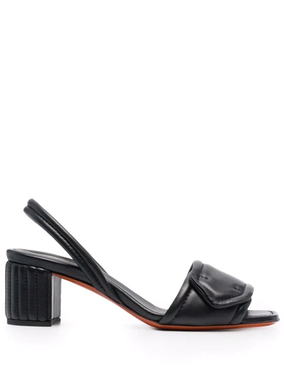 Santoni Leather Slingback Sandals In Schwarz