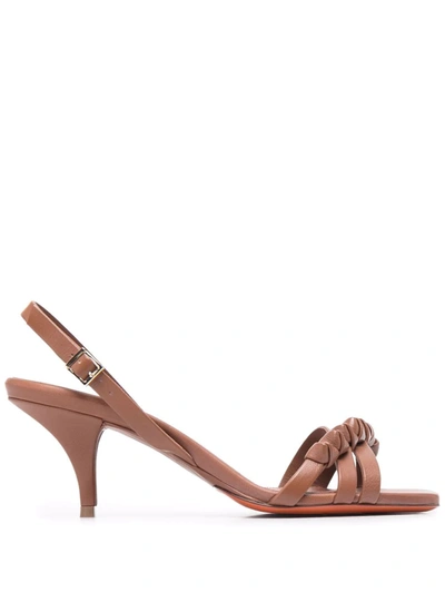 Santoni Leather Slingback Sandals In Brown