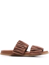 SANTONI RUCHED LEATHER SANDALS