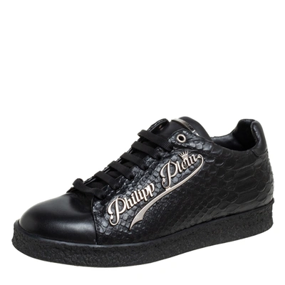 Pre-owned Philipp Plein Black Python Embossed Leather Low Top Trainers Size 39