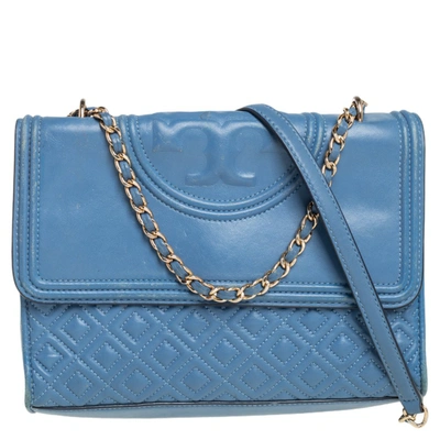 Pre-owned Tory Burch Blue Leather Fleming Shoulder Bag