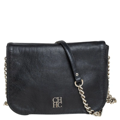 Pre-owned Carolina Herrera Black Leather New Baltazar Flap Shoulder Bag