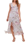 Astr Tempest Floral Midi Dress In Ivory-lilac Floral