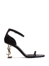 SAINT LAURENT SAINT LAURENT OPYUM SANDALS IN PATENT LEATHER WITH A GOLD-TONED HEEL