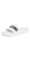 Moschino White Logo Pool Slides