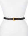 Saint Laurent Golden Ysl Monogram Croc-embossed Leather Belt In Black/gold