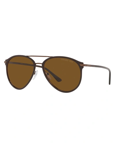 Prada Men's Metal Aviator Sunglasses In Brown