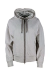 BRUNELLO CUCINELLI COTTON SWEATSHIRT WITH ZIP CLOSURE AND HOOD ALL EDGED WITH ROWS OF MONILI,MN05NFD106 .C2430