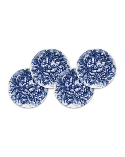 Caskata Peony Blue Canapes Plates, Set Of 4