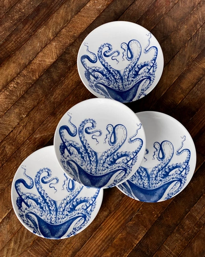 Caskata Blue Lucy Canapes Plates, Set Of 4