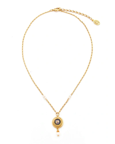 Ben-amun Round Mosaic And Pearl Pendant Necklace In Gold