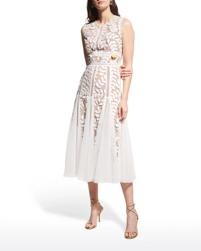 Bronx And Banco Saba Blanc Floral-appliqué Lace Midi Dress In White