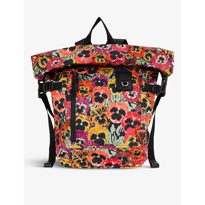 Loewe Joe Brainard Leather-trimmed Floral-print Canvas Roll-top Backpack In Black/multicol