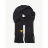 VERSACE MENS BLACK LOGO-EMBROIDERED WOOL-BLEND SCARF,R03789173