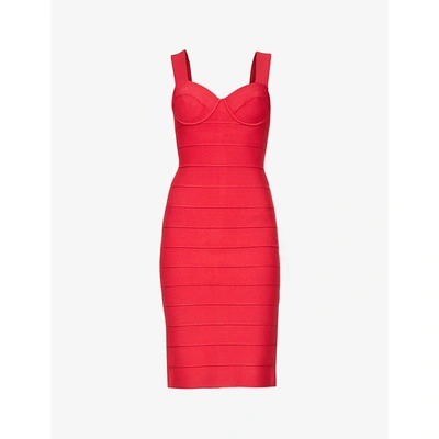 Herve Leger Womens Rio Red Hervé Léger X Julia Restoin Roitfeld Recycled Viscose-blend Midi Dress Xs In Rio Red 610