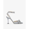 Mach&mach Glitter Double Crystal Bow Pointed Toe Pump In Silver