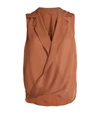 L Agence Freja Wrap-front Sleeveless Silk Blouse In Brown