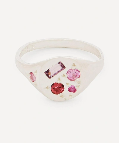 Seb Brown Silver Neapolitan Pink Sapphire And Tourmaline Signet Ring