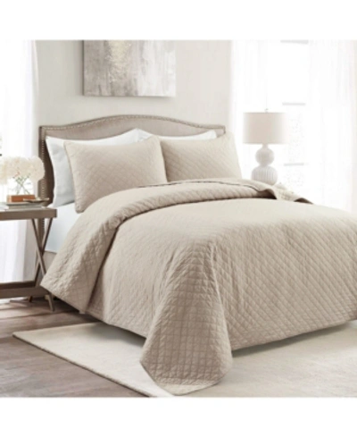 Lush Decor Ava Cotton 3 Piece Quilt Set, Full/queen In Neutral