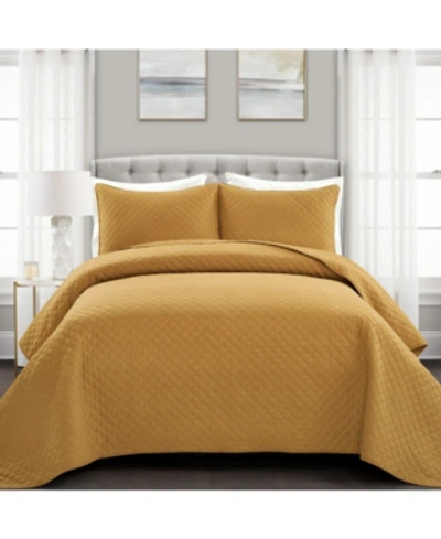 Lush Decor Ava Cotton 3 Piece Quilt Set, Full/queen In Mustard