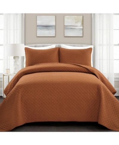 Lush Decor Ava Cotton 3 Piece Quilt Set, Full/queen In Rust