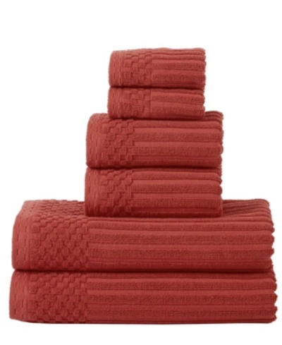 Superior Soho Checkered Border Cotton 6 Piece Towel Set Bedding In Red