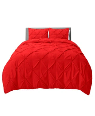 Nestl Bedding Bedding 3 Piece Pinch Pleat Duvet Cover Set, King In Cherry Red