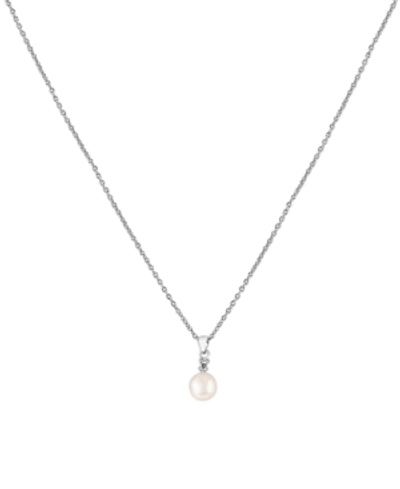 Effy Collection Effy Cultured Freshwater Pearl (7mm) & Diamond (1/20 Ct. T.w.) 18" Pendant Necklace In Sterling Silv In Sterling Silver